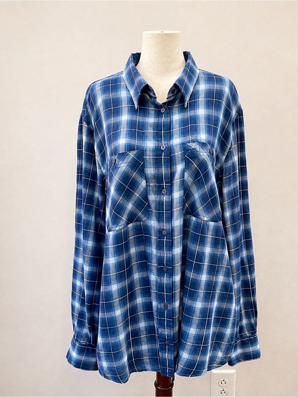 Lauren Ralph Lauren Women’s Blue Plaid Cotton Button-Down Shirt 2X